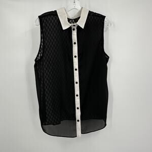 Sami Jo‎ Womens Top Size L Sheer Sleeveless Contrast Mod Minimalist Layering